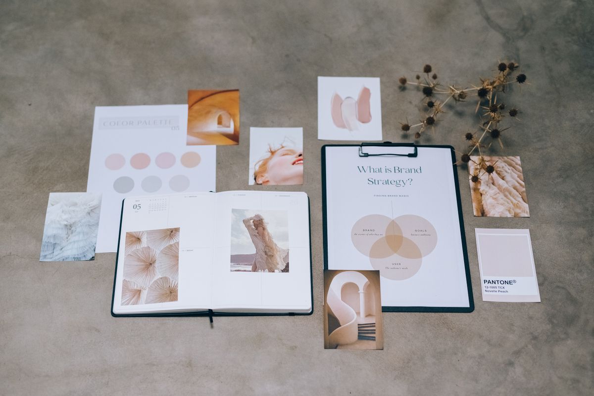 Branding strategy flat lay with color palettes